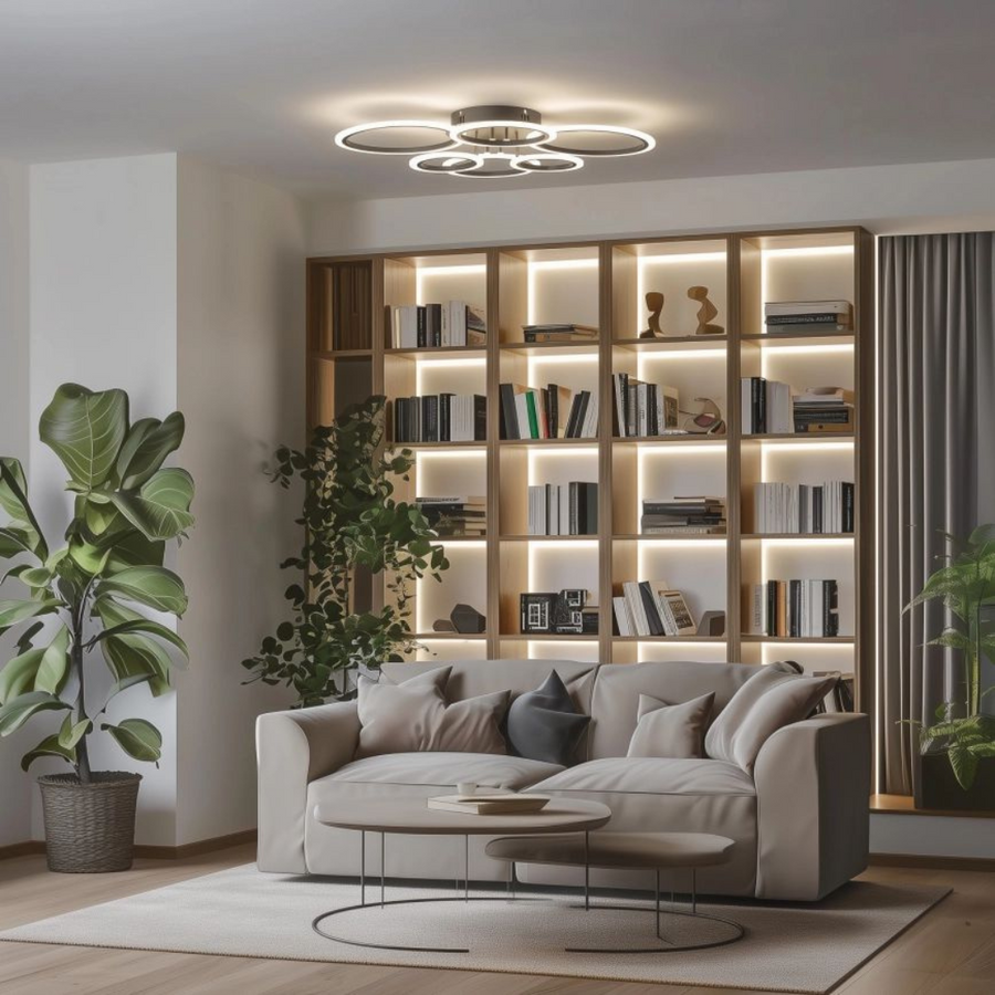LED -csillár Betty 82W távirányítóval, 6 kör, hideg/forró/semleges fény, instabil, fekete