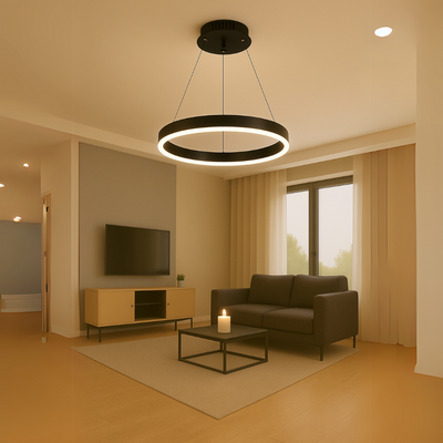 LED -csillár, Anina 33W távirányítóval, 1 kör, hideg/forró/semleges fény, instabil, fekete, állítható magassággal