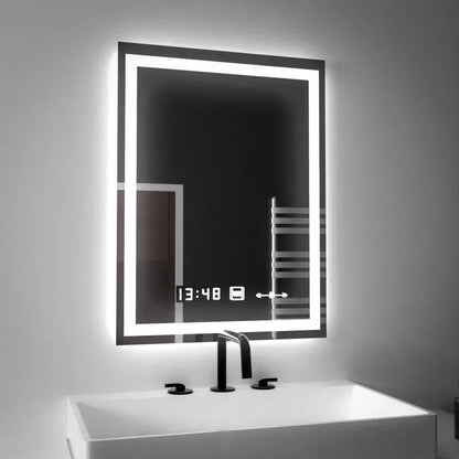 Téglalap alakú LED -tükör, 45x60 cm, Verite MotionGlow Marcello, helyettes rendszer, óra és hőmérő, dimálható