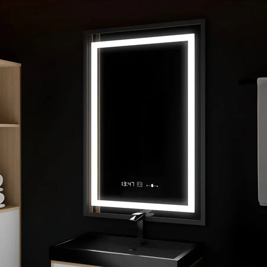 Mirror LED téglalap alakú 60x80cm Verite Majeste Noir Motion Glow Marcello óra leolvasztás és Dimable Hőmérő