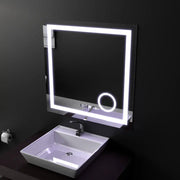 Téglalap alakú LED -tükör, 60x60 cm, Souverain MotionGlow Marcello, Debrunion rendszer, óra és hőmérő, kozmetikai nagyító