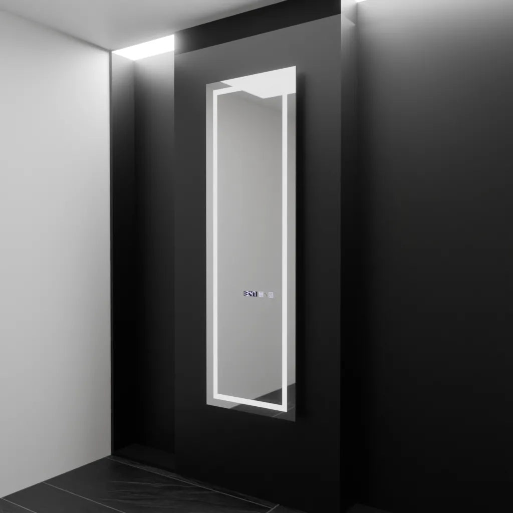Téglalap alakú LED -tükör, 45x140cm, Giulia érzékelő radar Marcello, leolvasztási rendszer, óra és hőmérő, dimálható, öltözködés couture