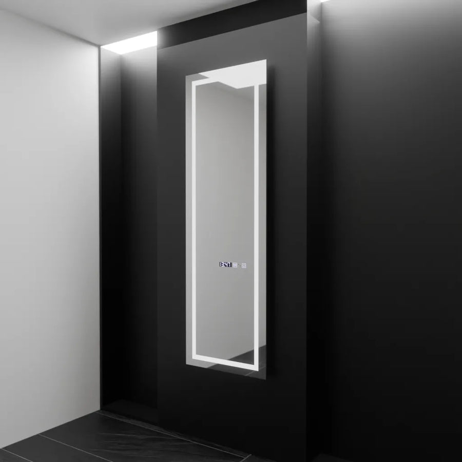 Téglalap alakú LED -tükör, 45x140cm, Giulia érzékelő radar Marcello, leolvasztási rendszer, óra és hőmérő, dimálható, öltözködés couture