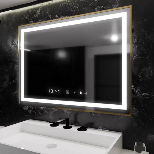 Tükör LED téglalap alakú 100x65cm verite royale arany mozgás ragyogó marcello óraszíni rendszer és dimálható hőmérő
