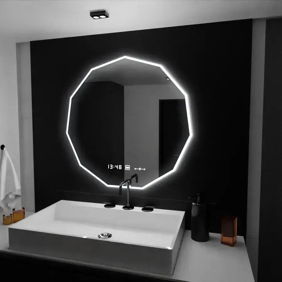 LED Polygon Mirror, 70 cm, Judith Sensor MotionGlow Marcello, Szakírási rendszer, óra és hőmérő, Dimable 084