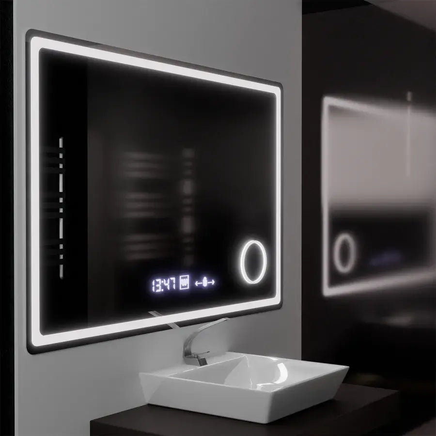 Tükör LED téglalap alakú 120x80cm Souverain MotionGlow Marcello Discant Clock System és Dimable Cosmetic Terométer