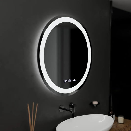 60 cm -es kerek LED -es tükör Celeste Motionglow Marcello Dimable Clock behatolási rendszer