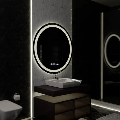 Kerek LED -tükör, 100 cm, Celeste MotionGlow Marcello, leolvasztási rendszer, óra és hőmérő, dimálható