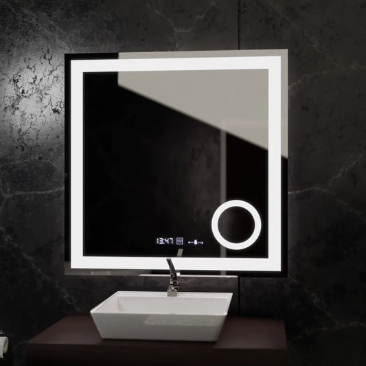 Mirror LED téglalap alakú 80x80cm Souverain MotionGlow Marcello Dispantic Clock System & Wolf Hőmérő