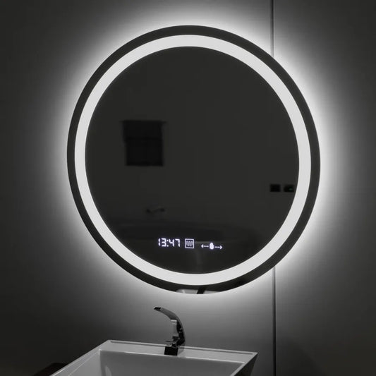 Mirror Round LED 80 cm -es Celeste Motionglow Marcello Dimable Clock Precrosting System