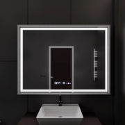 Téglalap alakú LED -tükör, 120x80 cm, verite birodalmi ezüst mozgás ragyogó marcello, leolvasztási rendszer, óra és hőmérő, dimálható