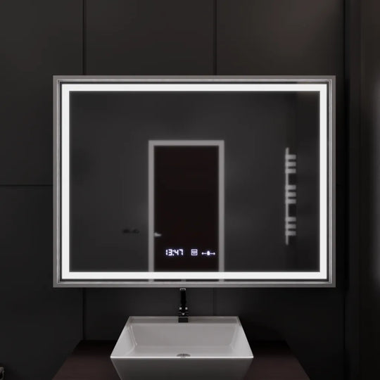 Négyszögletű LED-es tükör, 120x80 cm, Verite Imperial Silver Motion Glow Marcello, páramentesítő rendszer, óra és hőmérő, szabályozható tükrök Marcello alapértelmezett cím Alessandro Design