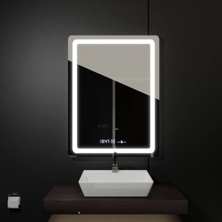Téglalap alakú LED -tükör 60x80cm mozgásgátló érzékelő Marcellow Wizz rendszer leolvasztása óra és dimálható hőmérő