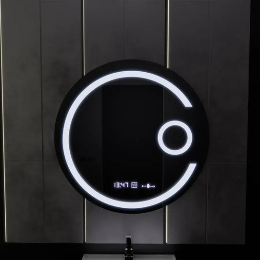 Kerek LED -tükör, 60 cm, Visio MotionGlow Marcello, Leírásos rendszer, óra és hőmérő, kozmetikai lupa, dimálható