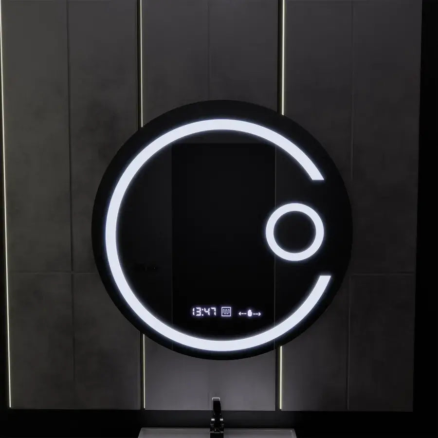 Kerek LED -tükör, 60 cm, Visio MotionGlow Marcello, Leírásos rendszer, óra és hőmérő, kozmetikai lupa, dimálható