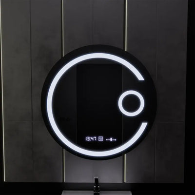 Kerek LED -tükör, 60 cm, Visio MotionGlow Marcello, Leírásos rendszer, óra és hőmérő, kozmetikai lupa, dimálható