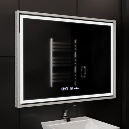 Téglalap alakú LED -tükör, 80x60 cm, verite birodalmi ezüst mozgás ragyogó marcello, leolvasztórendszer, óra és hőmérő, dimálva