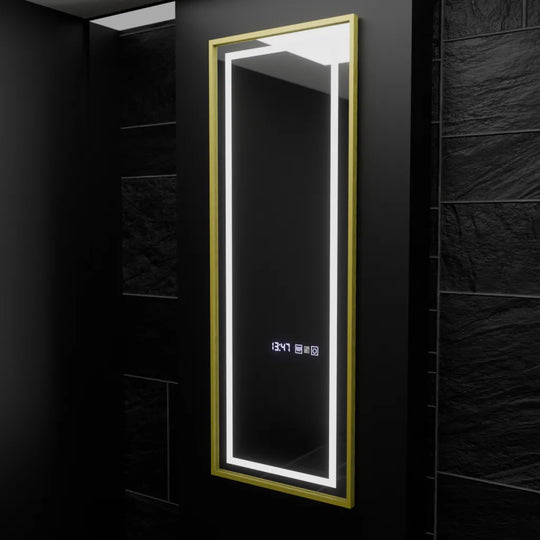 Téglalap alakú LED-es tükör, 45x140 cm, Elena Marcello radarérzékelő, páramentesítő rendszer, óra és hőmérő, Dimabila, öltözködési Couture öltözőtükrök alapértelmezett cím Alessandro Design
