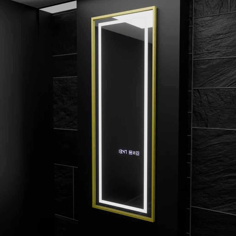 Téglalap alakú LED -tükör, 45x140 cm, Elena érzékelő radar Marcello, Desbriation System, óra és hőmérő, Dimable, öltözködés couture