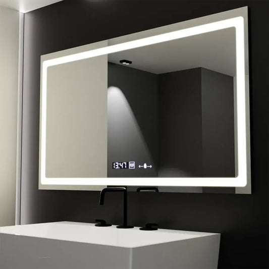 Téglalap alakú LED -tükör 120x70cm sugárzó mozgásgátló érzékelő Marcello óraszíni rendszer és dimálható hőmérő
