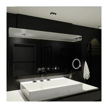 Téglalap alakú LED -tükör, 100x60 cm, Celeste MotionGlow Marcello, leolvasztási rendszer, óra és hőmérő, kozmetikai lupa, dimablable