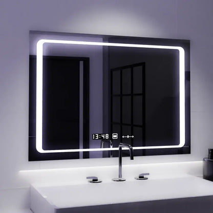 Téglalap alakú LED -tükör, 90x60 cm, egyetlen érzékelő Marcello, depoilációs rendszer, óra és hőmérő, dimálva
