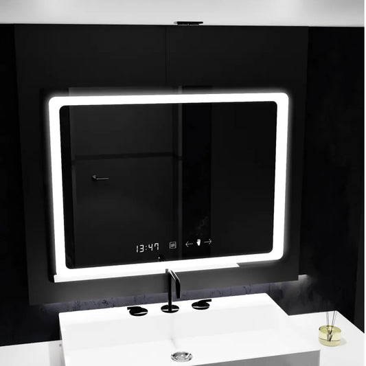 A téglalap alakú LED tükör 80x60cm verite mozgásgátló dimablable órás szennyvízcsatorna -rendszer