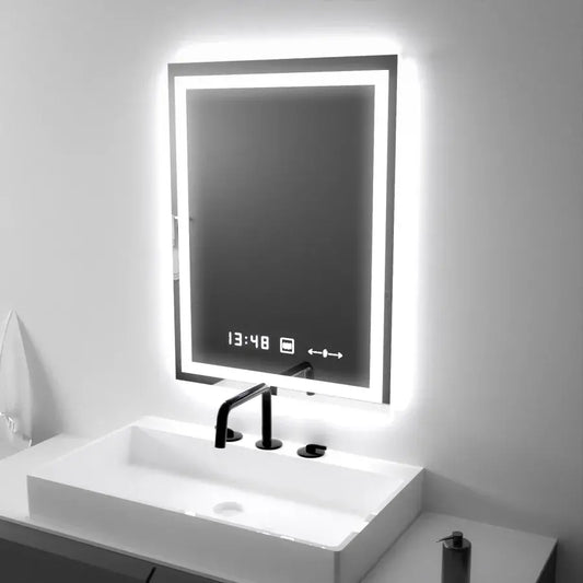 Téglalap alakú LED -tükör 45x60cm verite mozgásgátló dimablable órás rendszer és dimálható hőmérő