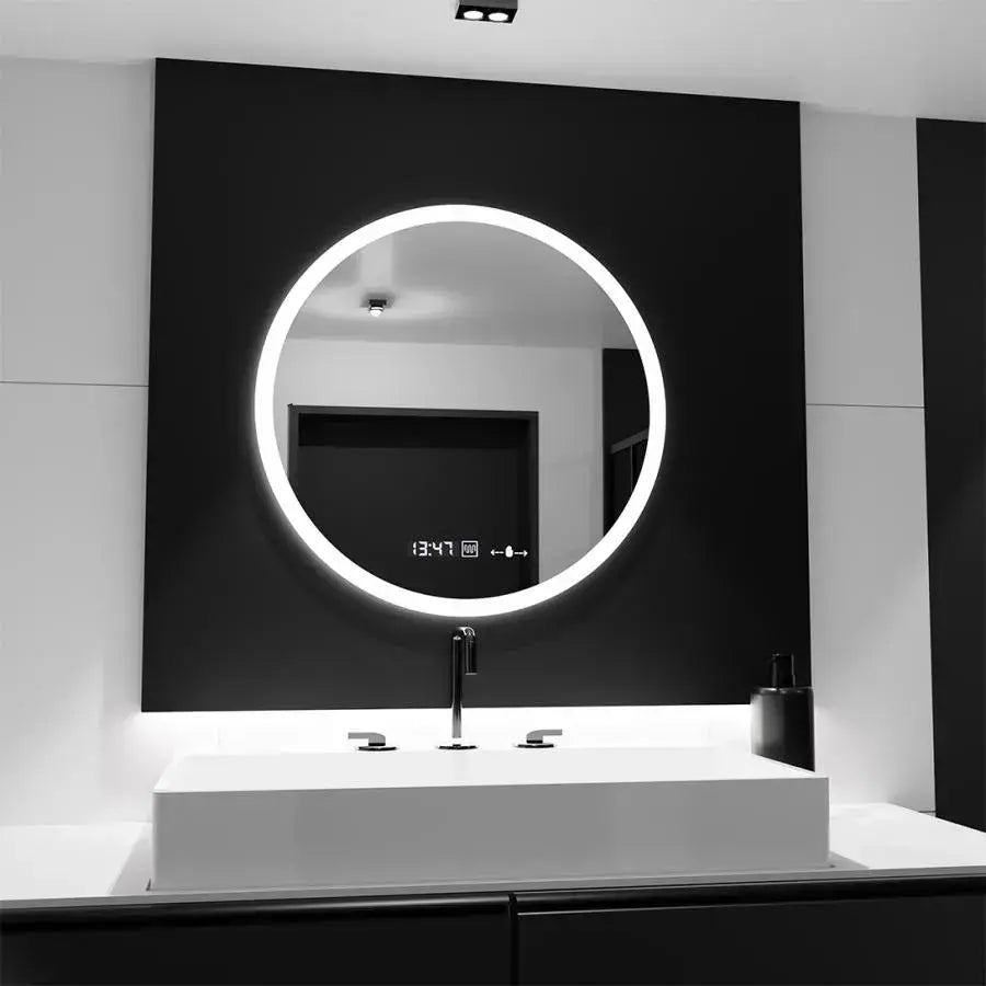 Mirror LED kerek 50 cm -es giulia érzékelő mozgásgátló marcellow rendszer leolvasztása óra és dimablázható hőmérő