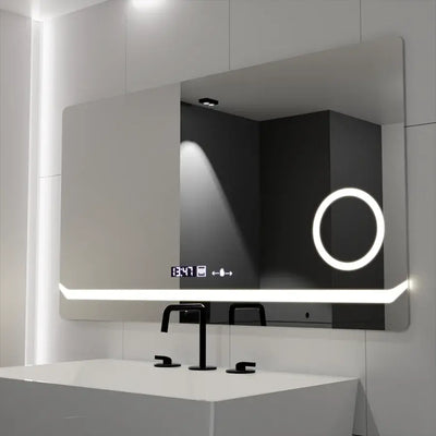 Téglalap alakú LED -tükör, 80x60 cm, definíciós mozgásgátló marcello, letiltási rendszer, óra és hőmérő, kozmetikai nagyító