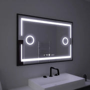 Téglalap alakú LED -tükör, 120x80 cm, MotionGlow Marcello érzékelő, letiltási rendszer, óra és hőmérő, kozmetikai nagyító