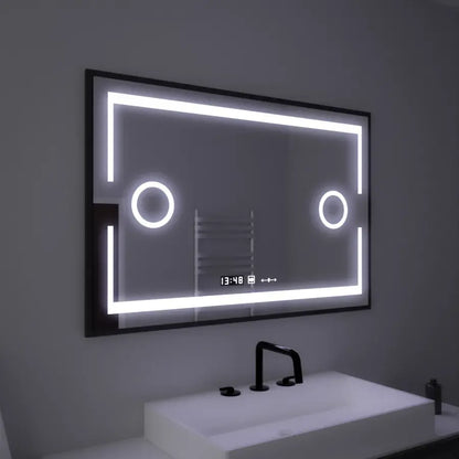 Téglalap alakú LED -tükör 120x80cm mozgásgátló érzékelő Marcello Dispanting óra leolvasztó rendszer