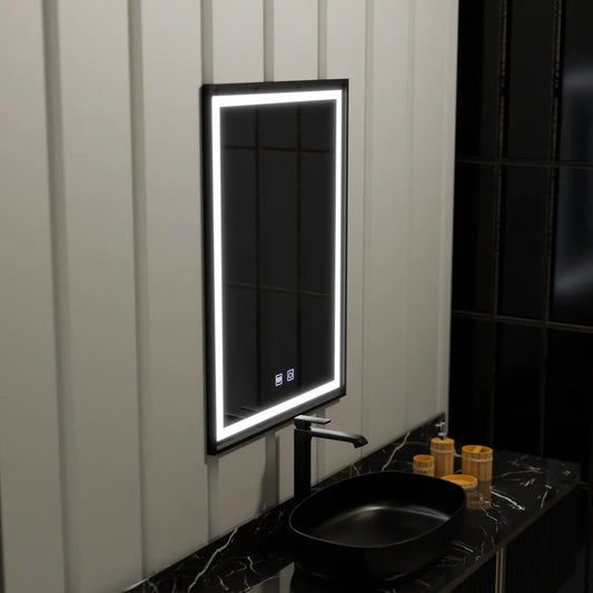Tükör LED téglalap alakú 60x90cm élű fényszóró -behatolási rendszer, fekete keret