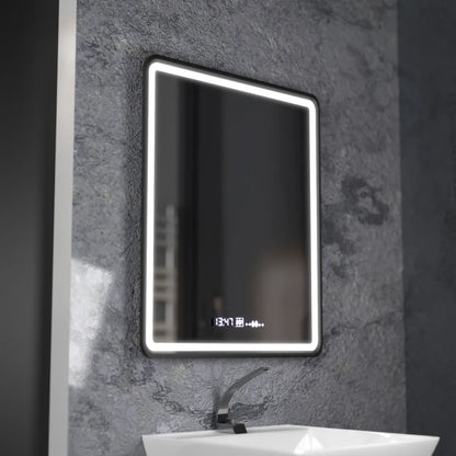 Téglalap alakú LED -tükör, 75x90 cm, Favola Motionglow Marcello, helyettes rendszer, óra és hőmérő, dimálható