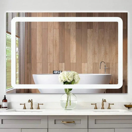 LED Touch Mirror fogyatékossággal és órával, 80x65cm, Marcello Funghi kollekció