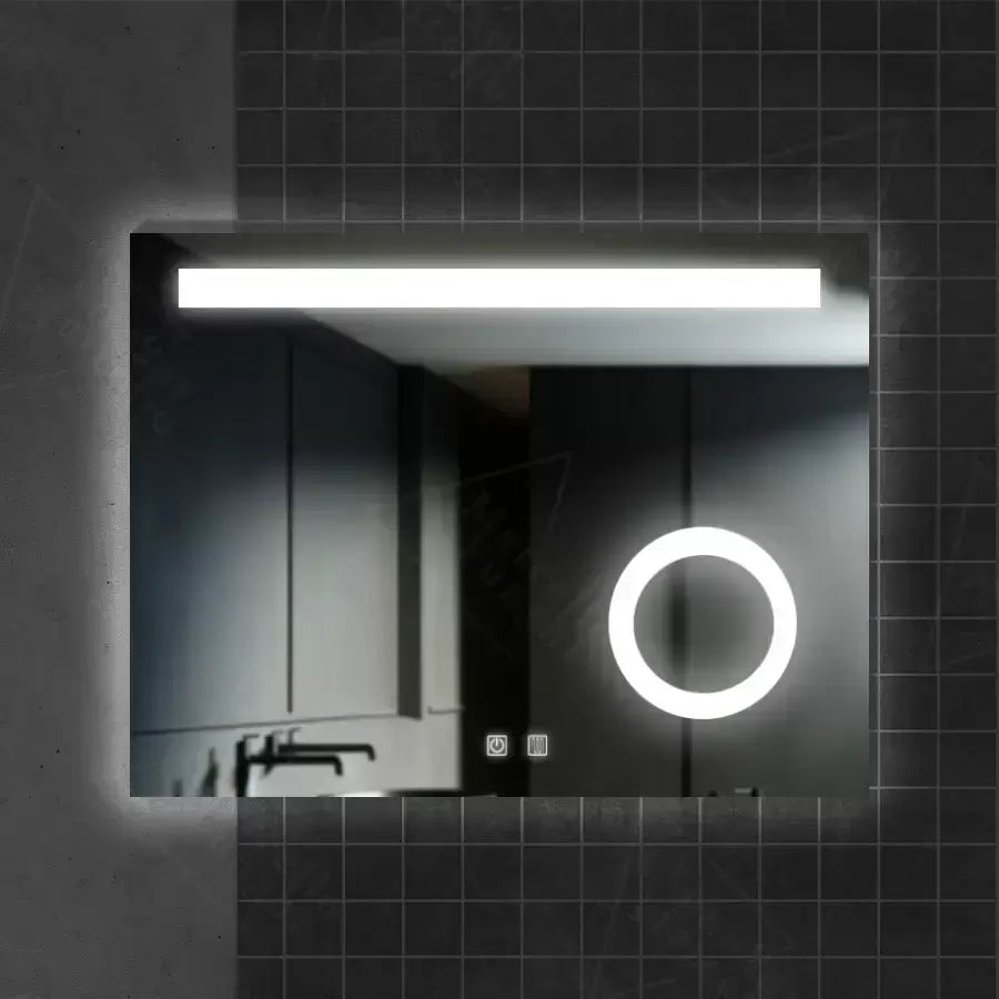 Téglalap alakú LED -tükör, 80x60 cm, zongora tapintás, letiltó rendszer