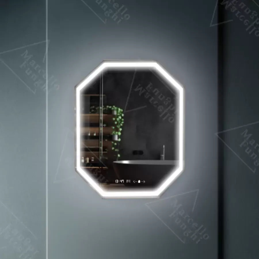 Polygon LED -tükör, 60x80cm, Ralya érzékelő mozgásflow marcello, letiltási rendszer, óra és hőmérő, daimable