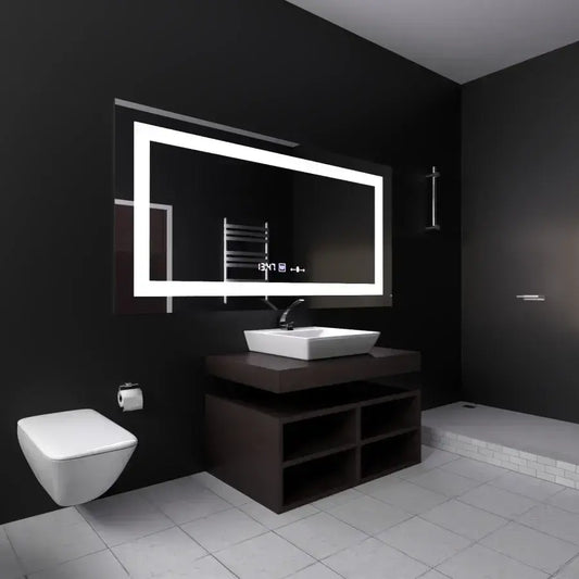 Téglalap alakú LED -tükör 120x60cm verite mozgásgátló dimablable órás leolvadó rendszer