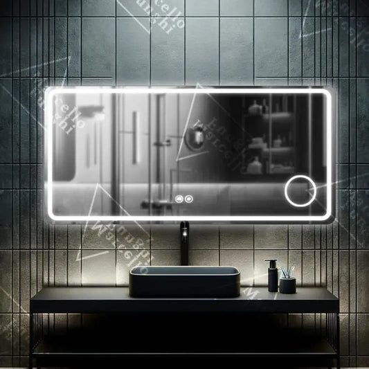 Mirror LED téglalap alakú 90x75cm Souverain MotionGlow Marcello Domantic Clock System & Wolf Hőmérő