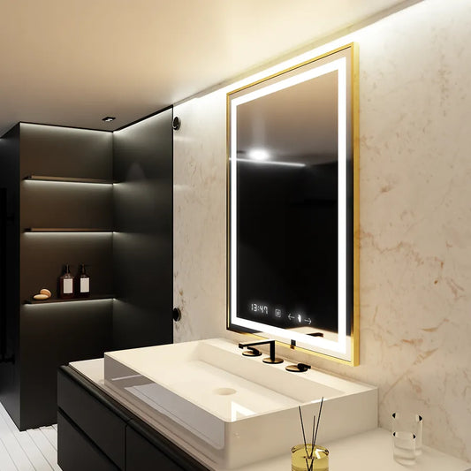Tükör LED téglalap alakú 60x80cm verite royale arany mozgásglow marcello dimable óra leolvasztási rendszer