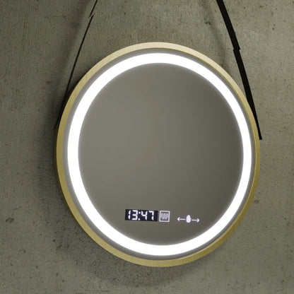 Kerek LED -tükör, 60 cm, Celeste Royale Gold EleVe MotionGlow Marcello, Deletelő Rendszer, óra