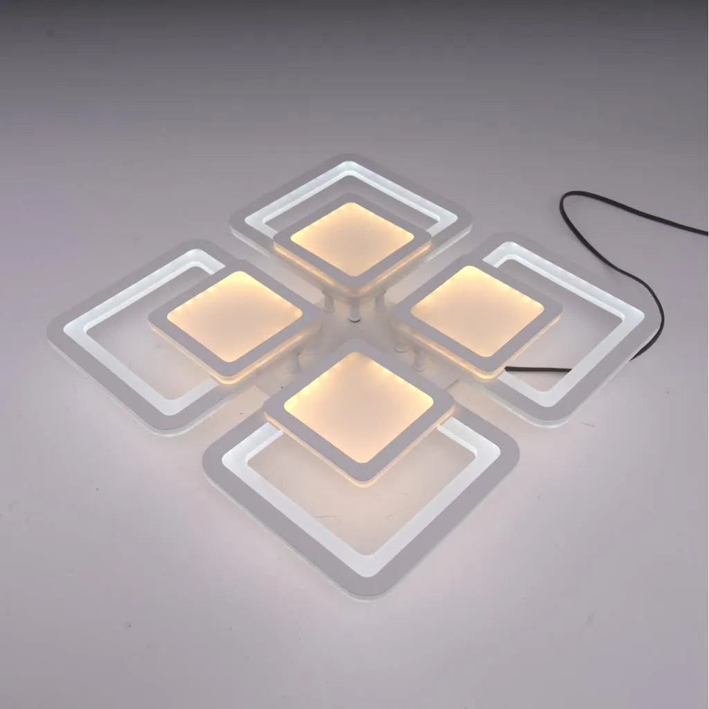 LED -csillár szezám távirányítóval, 77W, 4 négyzet, hideg/forró/semleges fény, instabil, fehér
