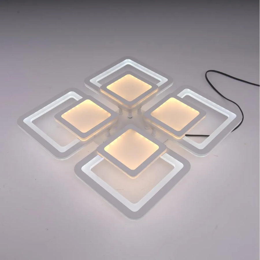 LED -csillár szezám távirányítóval 77W, 4 négyzet, hideg/forró/semleges fény, instabil, fehér