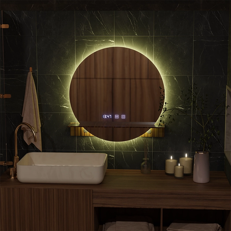 LED Touch Alfred Mirror -behatolási rendszer, óra és hőmérséklet 60x60 cm integrált támogatással