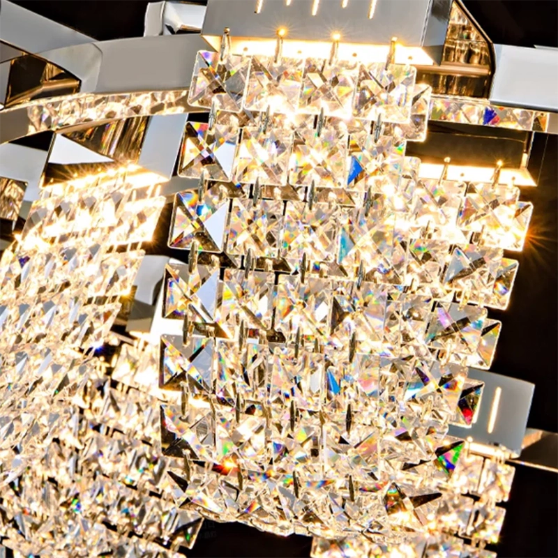 Függesztett LED-csillár, CC370/1200CH, Kristály és fém, 30W, Távirányító, Hideg/Meleg/Semleges fény 3000K/4000K/6000K, Luxus világítás