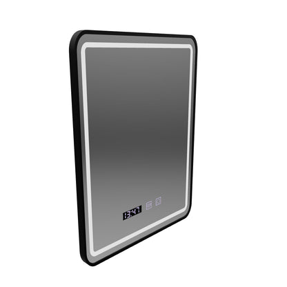 LED Touch Karl tükör -behatolási rendszer, óra és hőmérséklet 50x70 cm -es fekete kefe keret