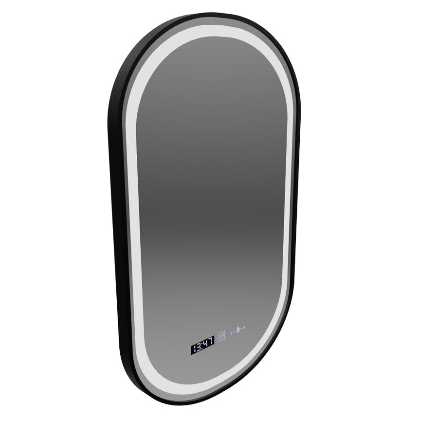 LED tükör Helmut érzékelő páramentesítő rendszer, óra és hőmérséklet 50x90 cm fekete keret szálcsiszolt Marcello Funghi