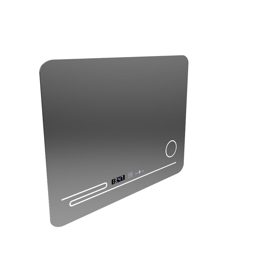 A téglalap alakú LED tükör 80x60cm Fortaleza MotionGlow Marcello leolvasztó rendszer hőmérő és kozmetikai farkas óra