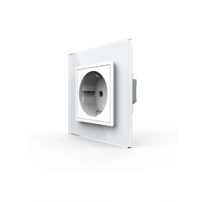 Schuko Schuko aljzat, csavarmentes terminálok, üvegkeret, fehér, livolo