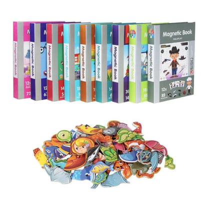 Puzzle típusú könyv mágneses iskolai szekrény, 55 darab és 18 kártya, többszínű